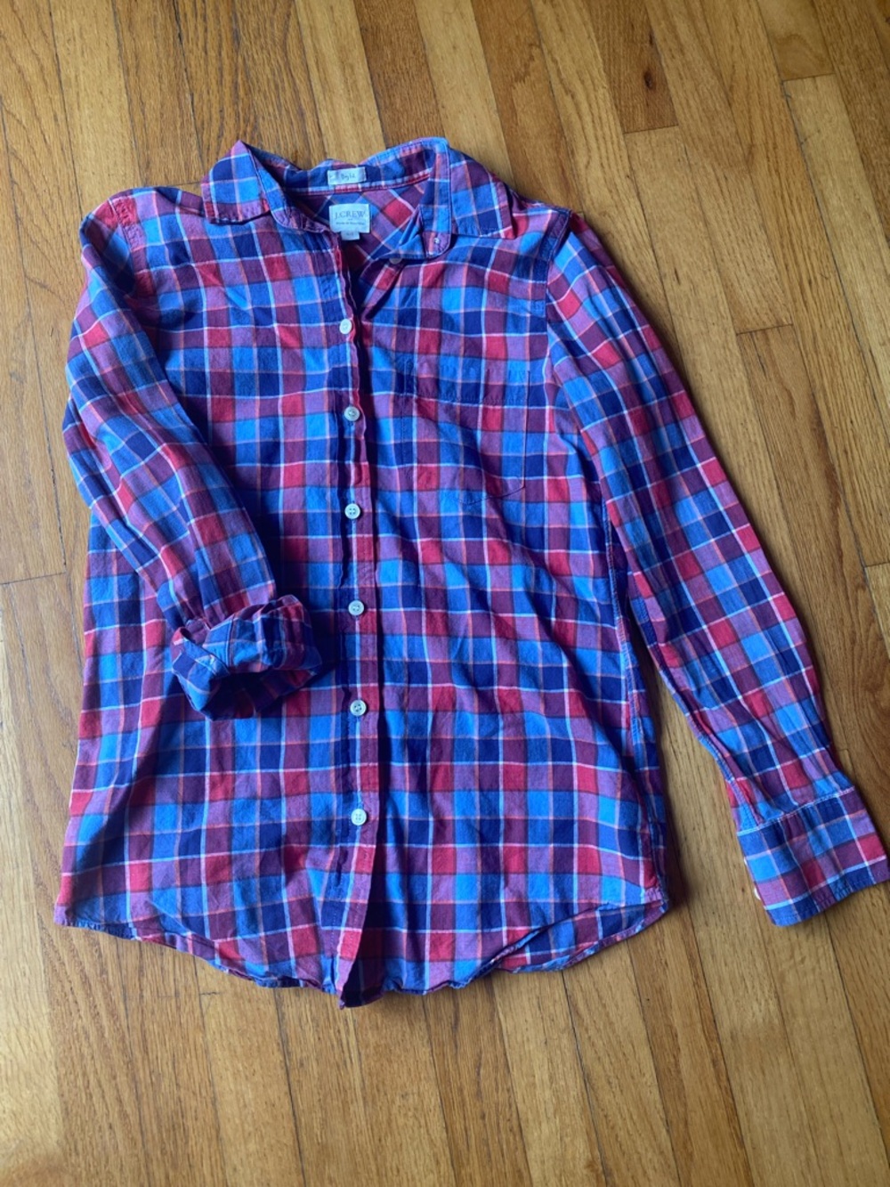 J. Crew Blue and Red Plaid Button-Down Shirt